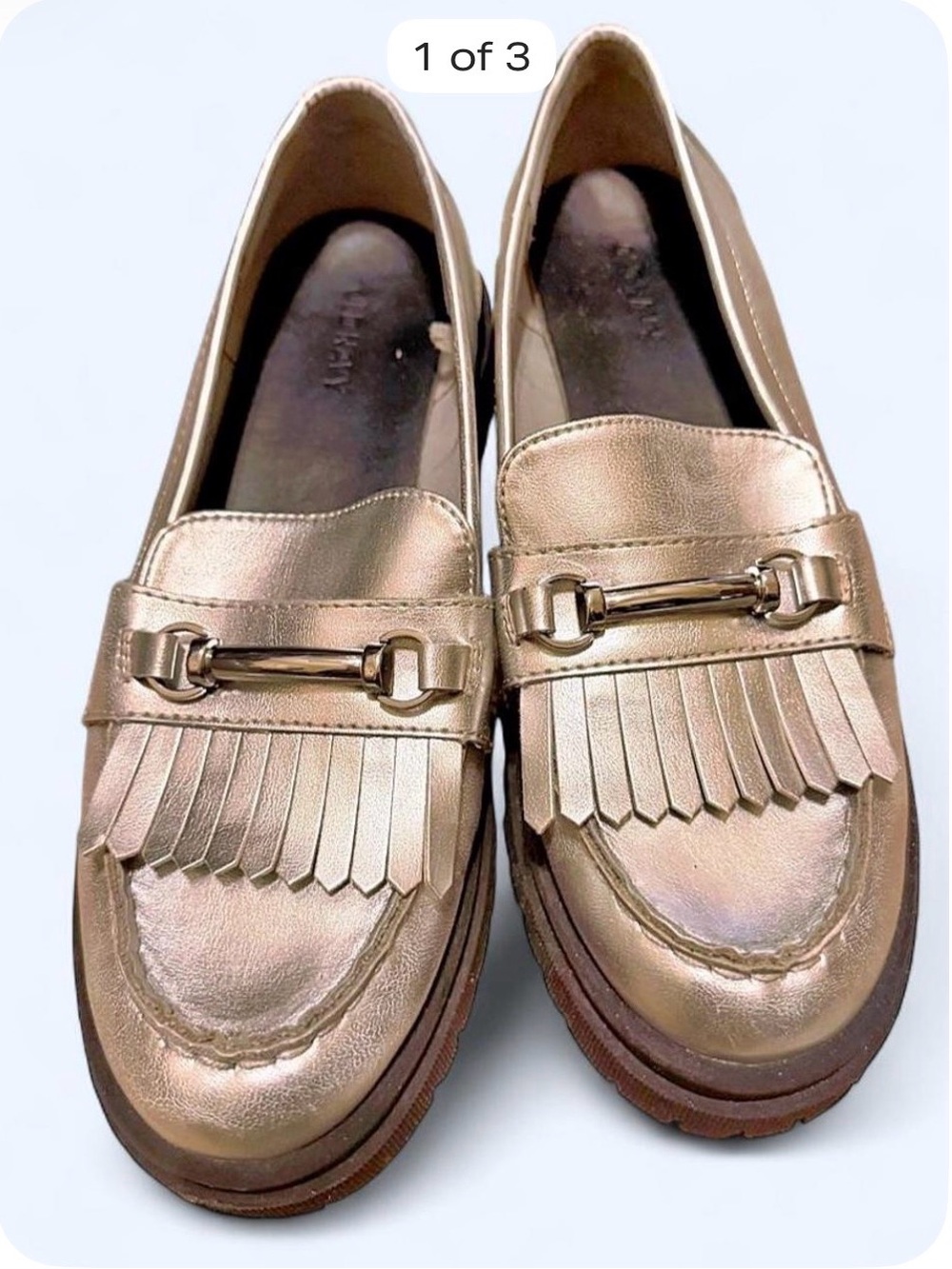 Metallic Fringe Loafer Flats - Women's Rose Gold Slip-Ons